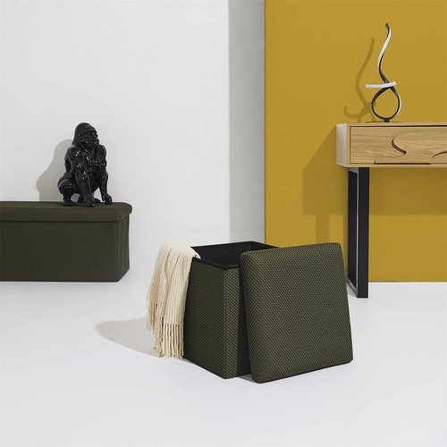 Pufa ze schowkiem Vels Atom Intesi kwadratowa składana nowoczesna do przedpokoju khaki 38x38 cm