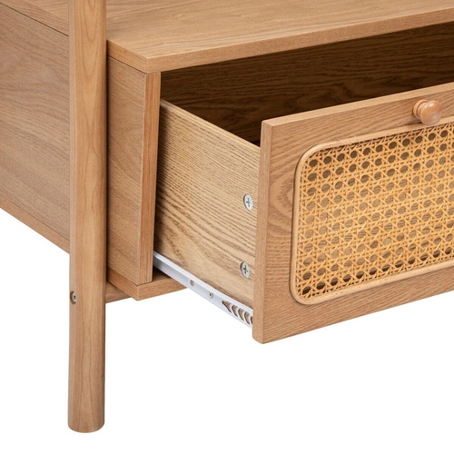 Wieszak stojący do przedpokoju Tiria Atmosphera z szufladą rattanową z drewna jesionowego