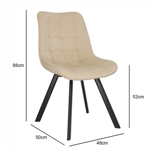 Krzesło tapicerowane welurowe Moly Intesi beżowe z czarnymi nogami do jadalni i salonu