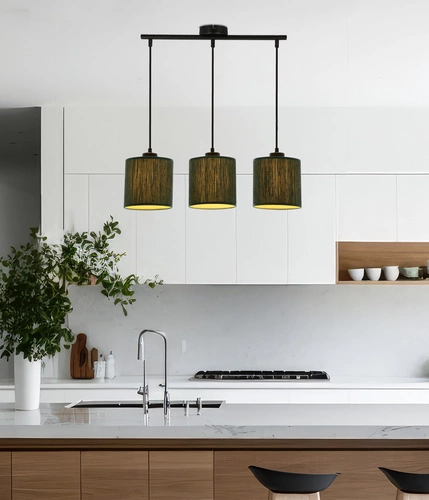 Lampa wisząca Patti czarny 3x60 E27  abażur walec 15x15 plecionka zielona