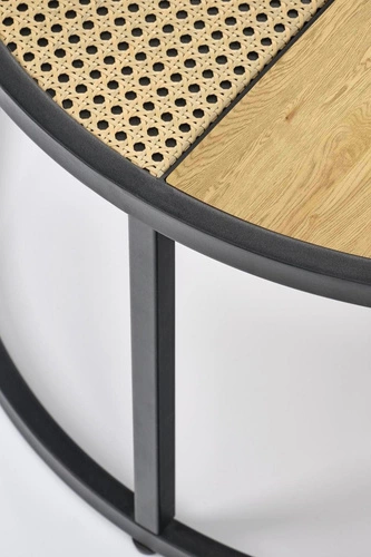 Zestaw 2 okrągłych stolików kawowych Namiga boho rattan dąb złoty i czarny do salonu 2w1