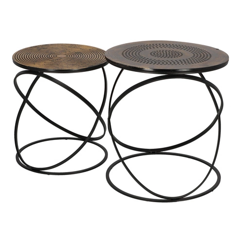 Zestaw 2 okrągłych stolików kawowych Etnik loft złoty czarny do salonu Atmosphera