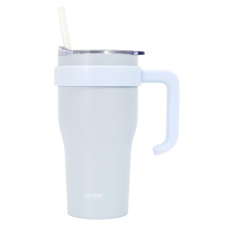 Kubek termiczny z uchwytem i słomką       Miami 600ml biały