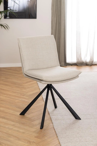 Krzesło tapicerowane Flynn beżowe obrotowe do jadalni i salonu nowoczesne na czarnych nogach