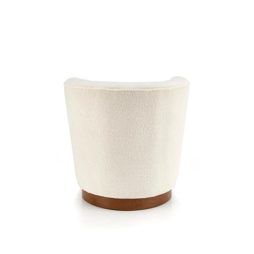 Fotel kubełkowy Mayi nowoczesny do salonu i biura kremowy bouclé z podnóżkiem Intesi