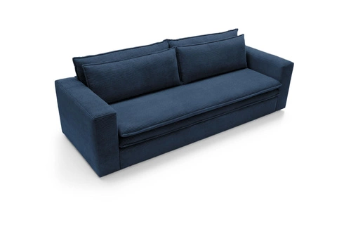 Sofa rozkładana z funkcją spania Ulnes 3-osobowa sztruksowa granatowa do salonu z pojemnikiem