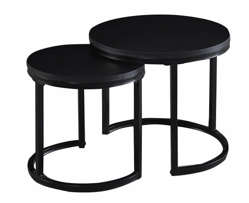 Zestaw 2 okrągłych stolików kawowych Mirra czarny loftowy do salonu nowoczesny Intesi 2w1