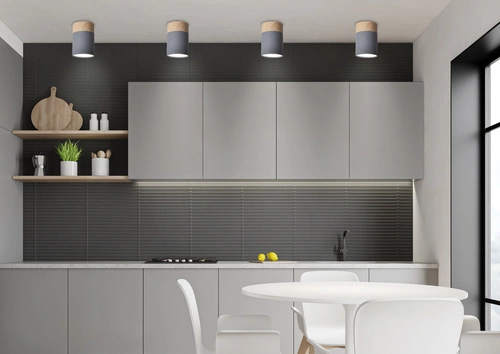 Lampa sufitowa Tuba szara z drewnem nowoczesna pojedyncza do salonu kuchni lub sypialni