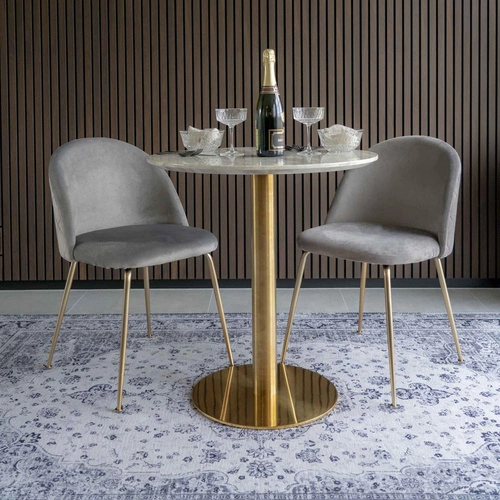 Stół okrągły Bolzano biały marmur złoty nowoczesny glamour do jadalni i salonu 70 cm