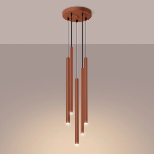 Nowoczesna lampa wisząca Pastelo 5P czerwona do salonu i jadalni regulowana 104 cm