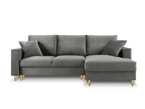 Narożnik z funkcją spania Cartadera Light Grey Velvet Prawostronna kolor nóg złoty