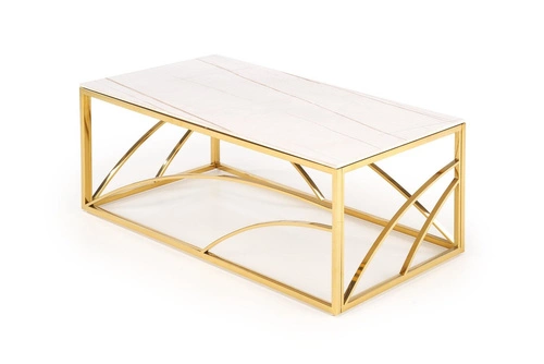 Stolik kawowy Taman prostokątny szklany biały marmur złoty glamour do salonu Intesi 120x60
