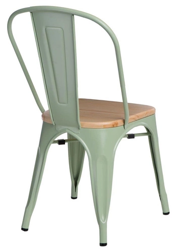 Krzesło do jadalni Paris Wood zielone metalowe z drewnianym siedziskiem industrialne D2.DESIGN