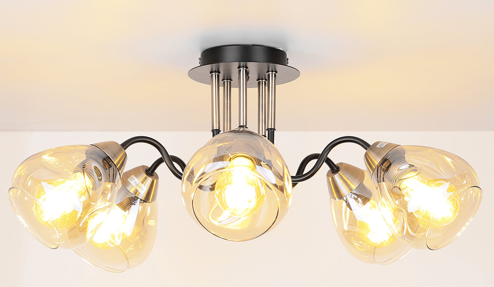 Lampa sufitowa Unica czarno-złota 5-punktowa szklana do salonu i jadalni