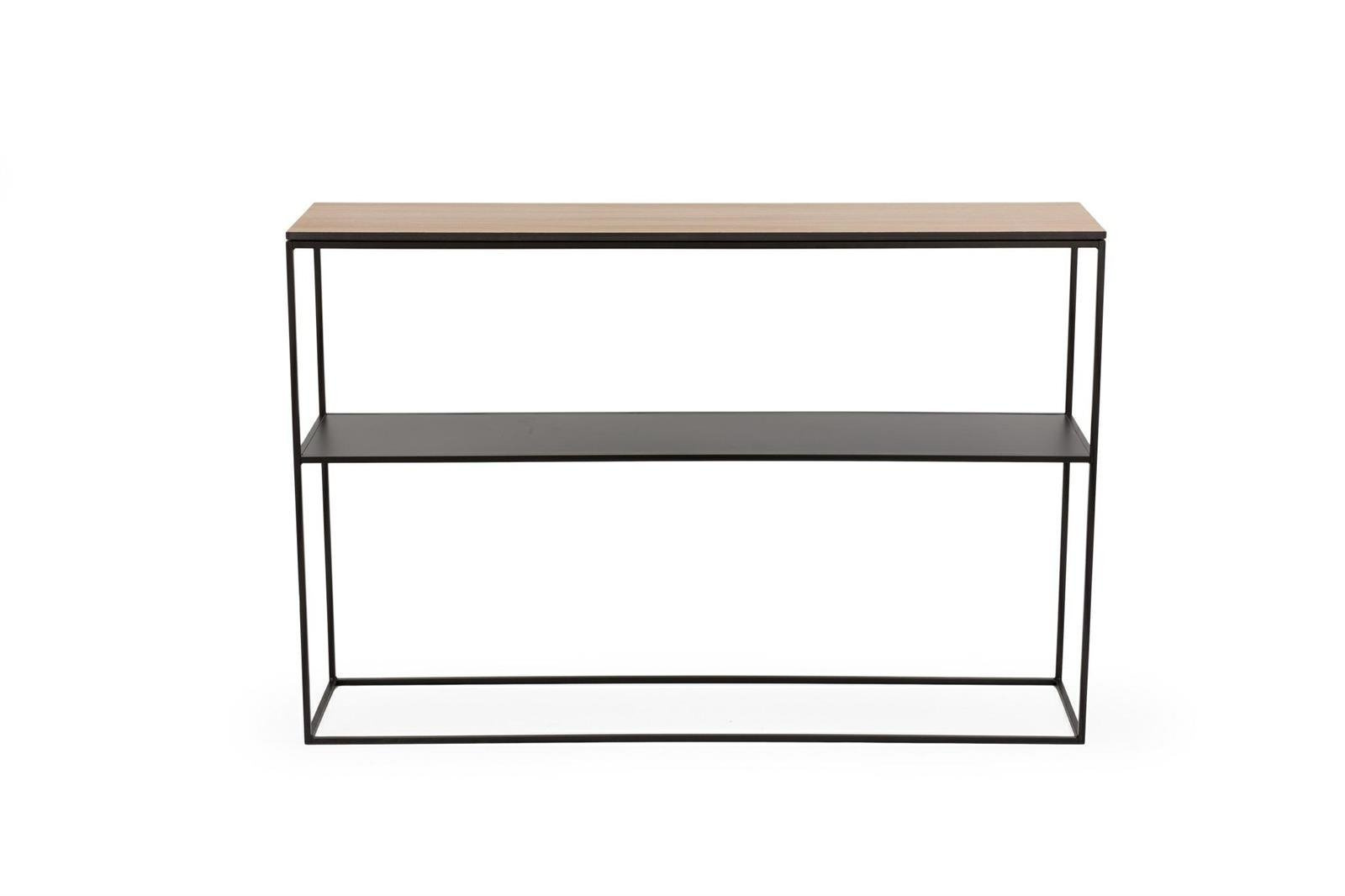 Konsola STAM 280 nowoczesna wąska konsola do przedpokoju i salonu dąb fornir metal półka