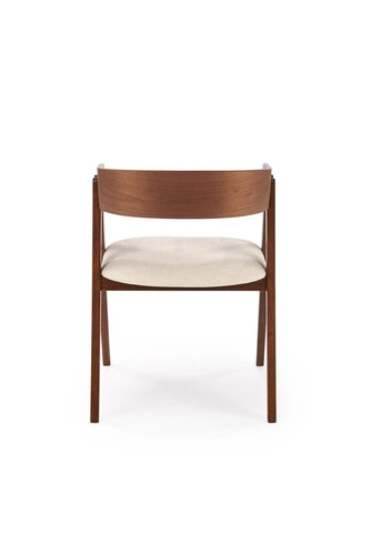 Krzesło drewniane Bissel Intesi do jadalni tapicerowane beżowe z podłokietnikami orzech retro