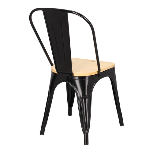 Krzesło do jadalni Paris Wood D2.DESIGN czarne metalowe z drewnianym siedziskiem sosna