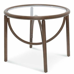 Stolik kawowy Wilma okrągły szklany z drewnianymi nogami nowoczesny do salonu FAMEG