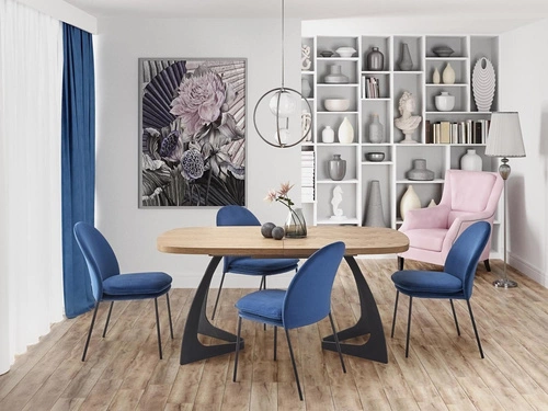 Stół rozkładany do jadalni Dovel 160-200 cm dąb naturalny czarne nogi nowoczesny Intesi