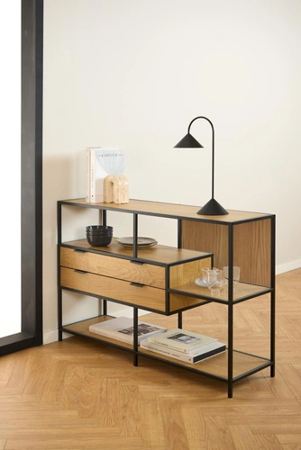 Regał na książki Seaford V loftowy z szufladami dąb dziki/czarny