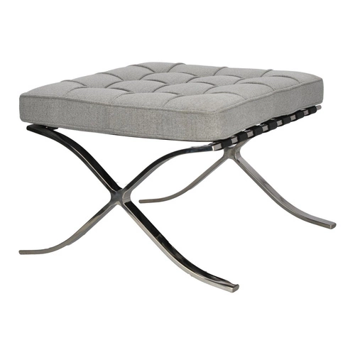 Podnóżek tapicerowany BA1 inspirowany Barcelona jasny szary do salonu nowoczesny D2.DESIGN