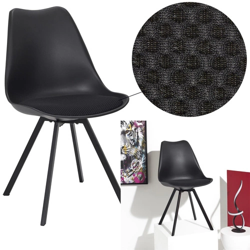 Krzesło tapicerowane Atom czarne do jadalni nowoczesne na metalowych nogach Intesi