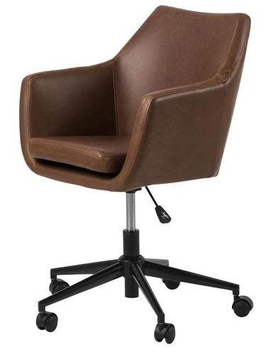 Fotel biurowy ergonomiczny obrotowy Nora Vintage brązowy ekoskóra z podłokietnikami do biurka