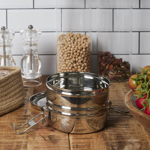 Metalowy Lunch box śniadaniówka z 2 pojemnikami