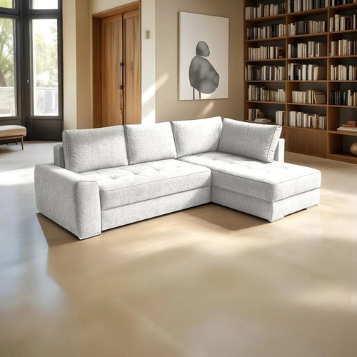 Narożnik z funkcją spania do salonu biały nowoczesny z pojemnikiem Rabis Intesi