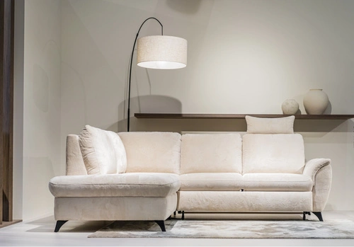 Narożnik z funkcją spania Nevada beżowy prawy do salonu nowoczesny z pojemnikiem