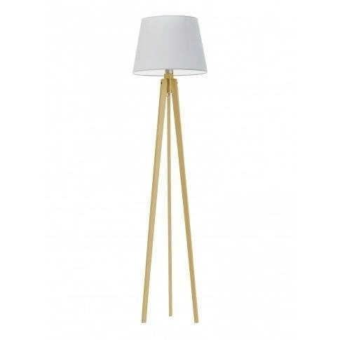 Lampa podłogowa stojąca do salonu Curacao Lysne nowoczesna drewniana z abażurem szarym 158 cm