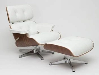 Fotel wypoczynkowy Vip Lounge Chair z podnóżkiem skóra naturalna biały orzech do salonu
