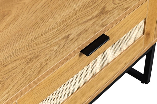 Stolik kawowy Capri prostokątny boho z rattanowym frontem i szufladą do salonu 120x60 cm