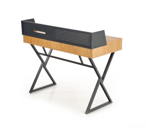 Biurko do pracy Inside industrialne z nadstawką i szufladą dąb złoty czarne 110 cm Intesi