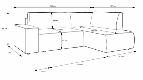 Narożnik z funkcją spania Molde L lewy sztruksowy granatowy z pojemnikiem do salonu