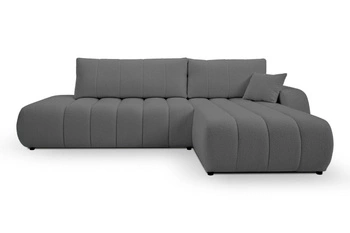 Narożnik z funkcją spania Hobro prawy szary nowoczesny do salonu z pojemnikiem