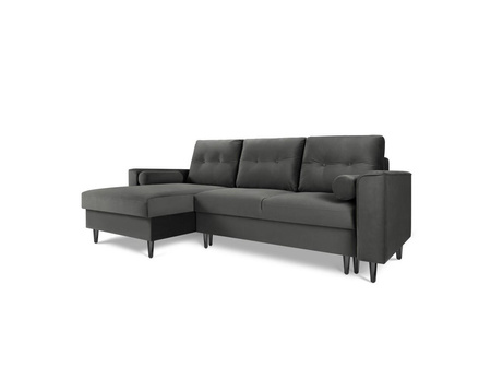 Narożnik z funkcją spania Leona Dark Grey Velvet Lewostronna kolor nóg czarny