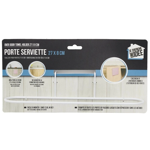 Nowoczesny biały wieszak na ręczniki kuchenne do zawieszenia na drzwi Intesi metalowy
