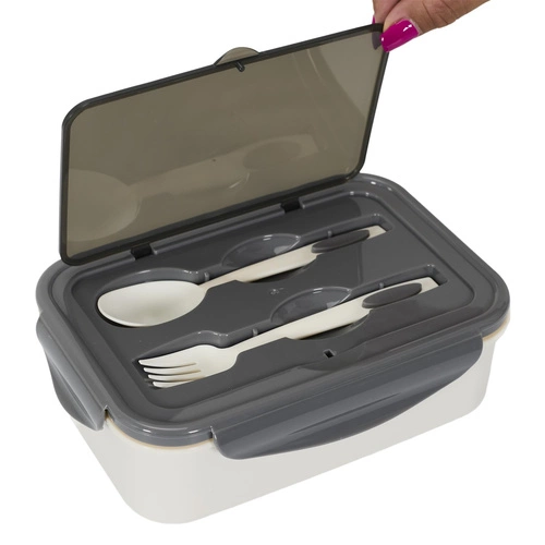 Lunchbox Intesi Single szary z pojemnikiem 2,5 l i sztućcami do pracy lub szkoły, nowoczesny