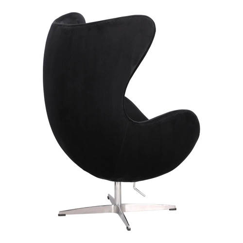 Fotel Jajo Egg czarny welur obrotowy do salonu nowoczesny glamour srebrna podstawa
