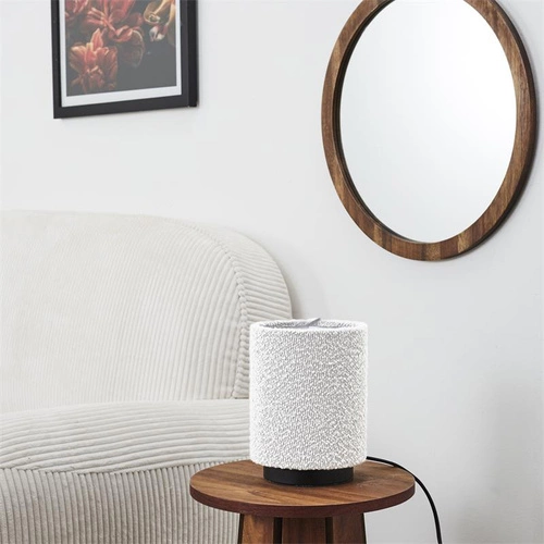 Lampka nocna do sypialni Intesi nowoczesna biała boucle z kloszem w stylu skandynawskim