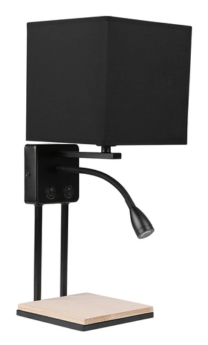 Kinkiet Theo lampa czarny 1x40W E14 + 2W  LED abażur czarny z włącznikami