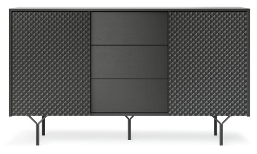 Komoda czarna z szufladami Navara 144 cm nowoczesna na nóżkach do salonu i sypialni Intesi