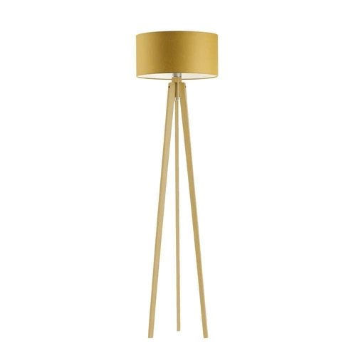 Lampa podłogowa MIAMI abażur musztardowy stelaż dębowy