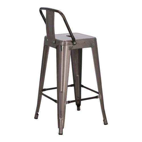 Hoker Paris Back 66 cm metalowy z oparciem industrialny srebrny do kuchni i wyspy inspirowany Tolix