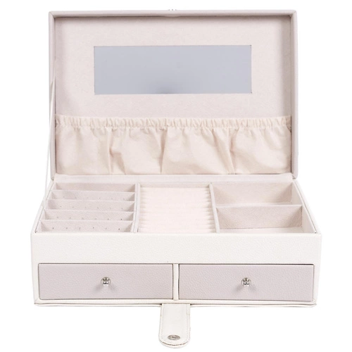 Organizer na biżuterię Lady Intesi kremowy z lusterkiem i szufladkami welurowy