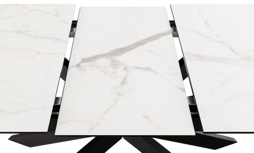 Stół rozkładany do jadalni Irwine Akranes biały ceramiczny blat czarne nogi nowoczesny 168–210x90 cm