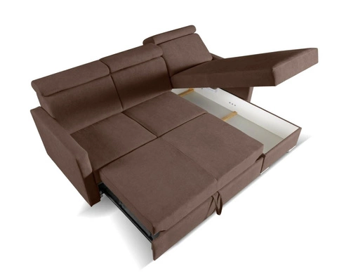 Nowoczesny narożnik z funkcją spania i pojemnikiem Mils brązowy do salonu Intesi