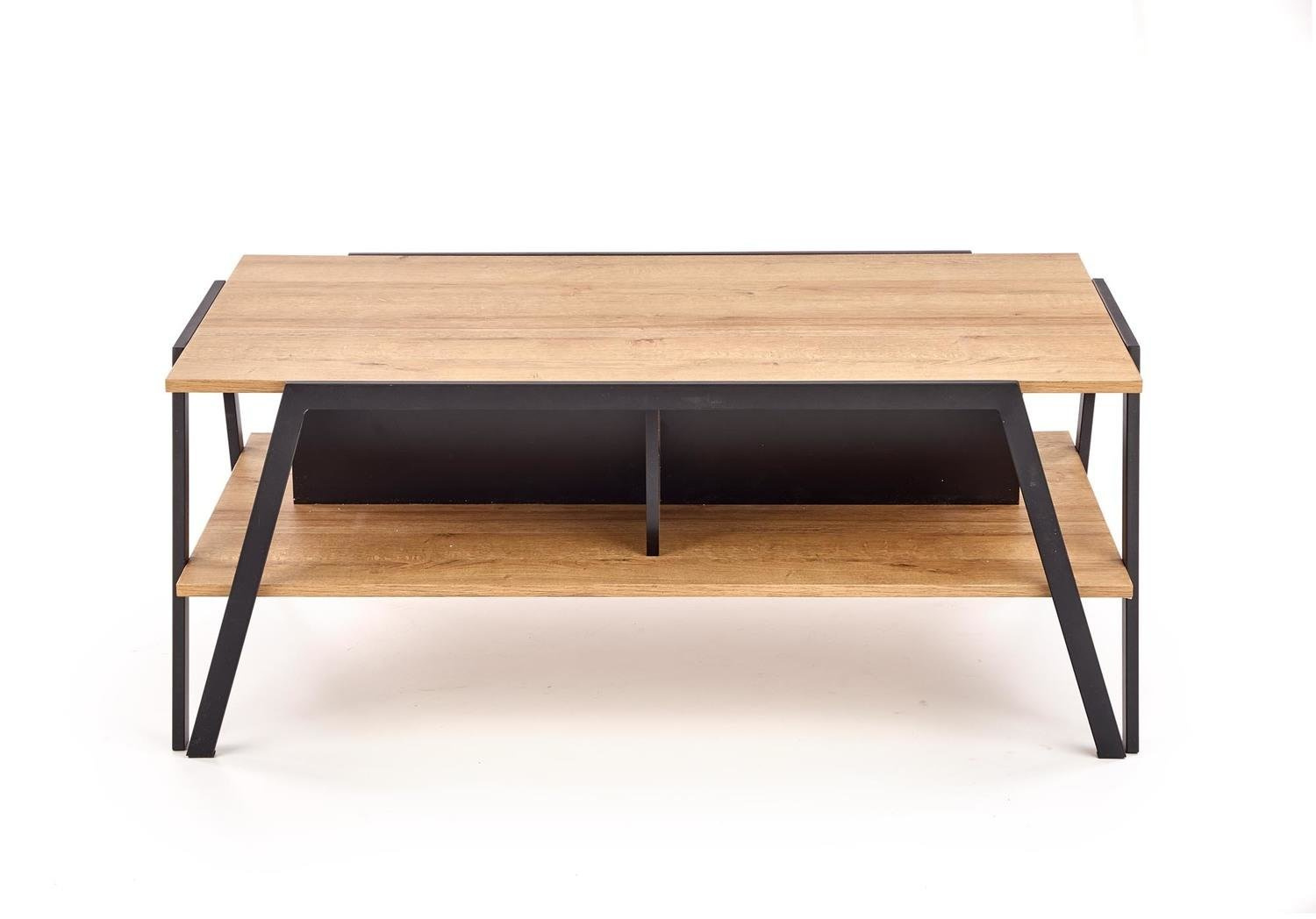 Stolik kawowy Tola prostokątny loftowy czarny dąb złoty 113x63 do salonu Intesi