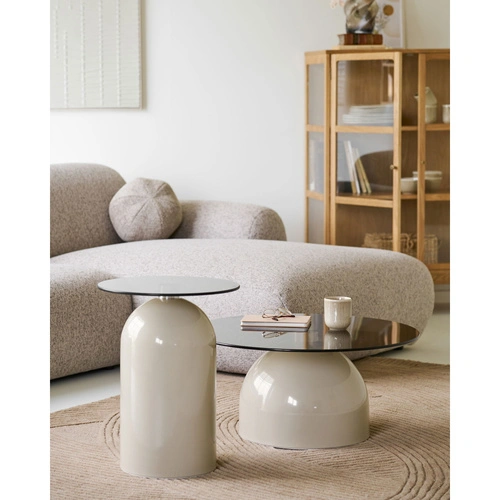 Ravello stolik kawowy okrągły szklany beżowy nowoczesny 40 cm